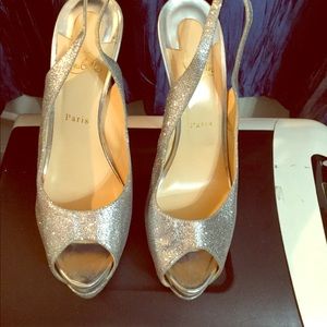 Christian Louboutin Silver Glitter Leather N°Prive